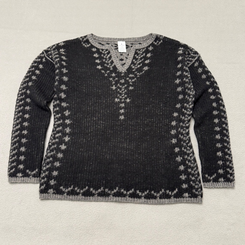 Royal Robbins Sweater Women M Black Wool Blend Geometric Split Neck Pullover